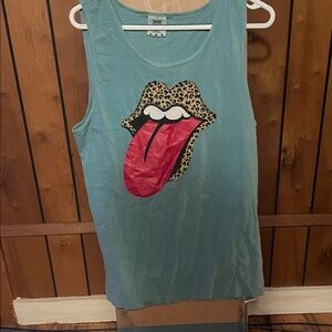 Rolling Stones iconic , signature image on Comfort colors Blue Tank Top